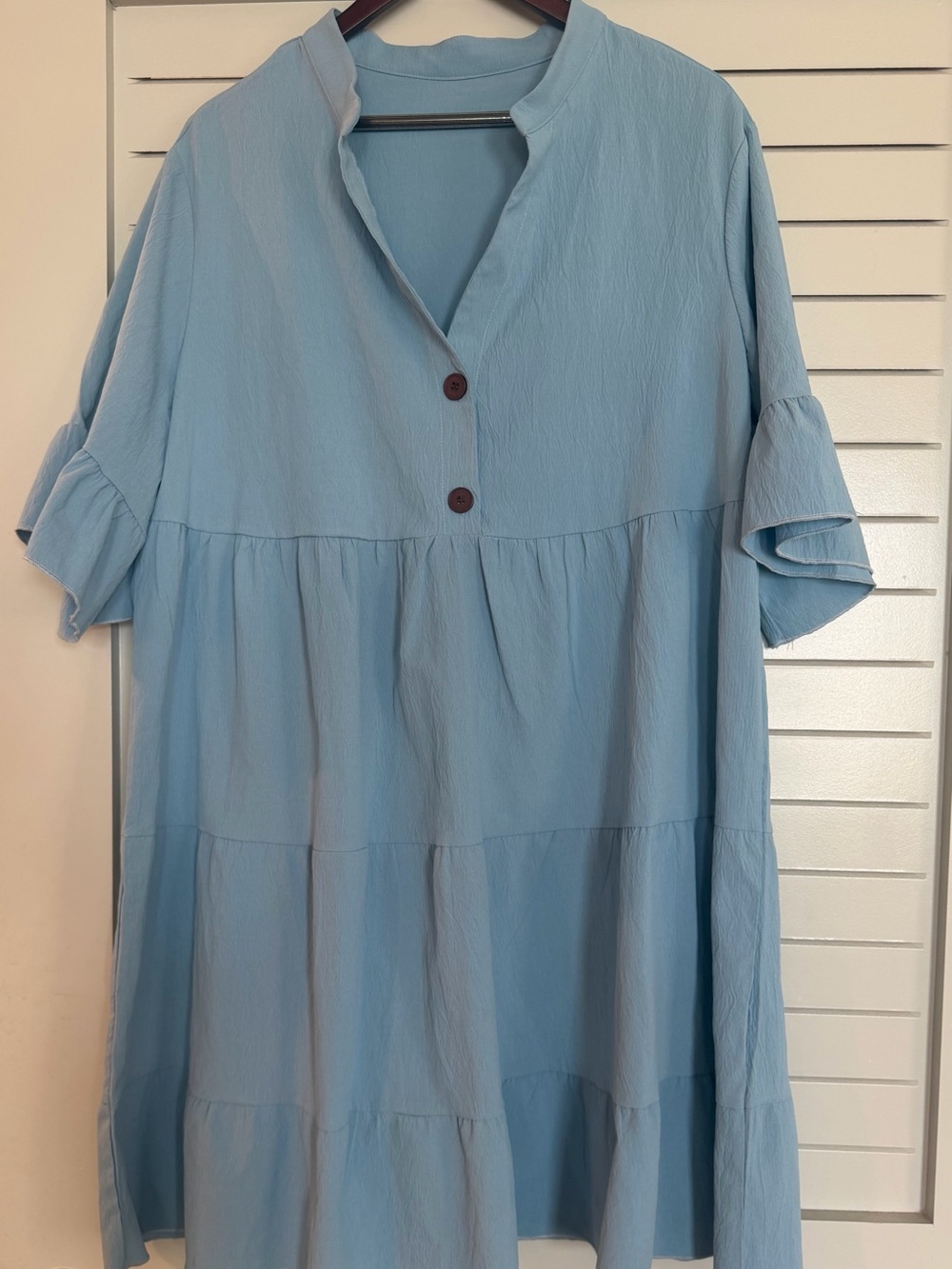 SHEIN Sky Blue Tiered Midi Dress with Button Front